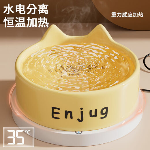 小嗙恒温猫咪饮水机酸奶机冬季加热罐头喝水碗陶瓷保温喂水饮水器宠物 条纹奶黄陶瓷碗+35°重力恒温加