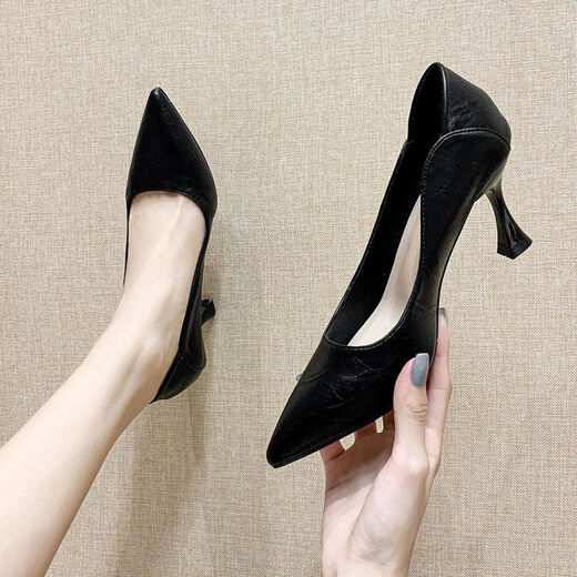 
Zhenxi French pointed toe thin heel single shoes for women's black soft leather high heels comfortable temperament versatile professional work shoes etiquette black 6cm 38 heels can be stepped on