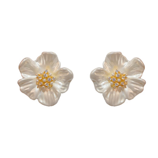 KASIYU2025 new white camellia flower artificial pearl earrings for women, gentle, white, elegant and elegant earrings, summer style earrings