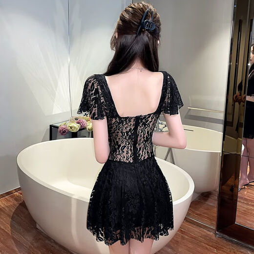 欲动夜店性感连衣裙微胖夜场技师女装短袖款足浴低胸V领修身收腰裙子 气质黑 L 110~120斤
