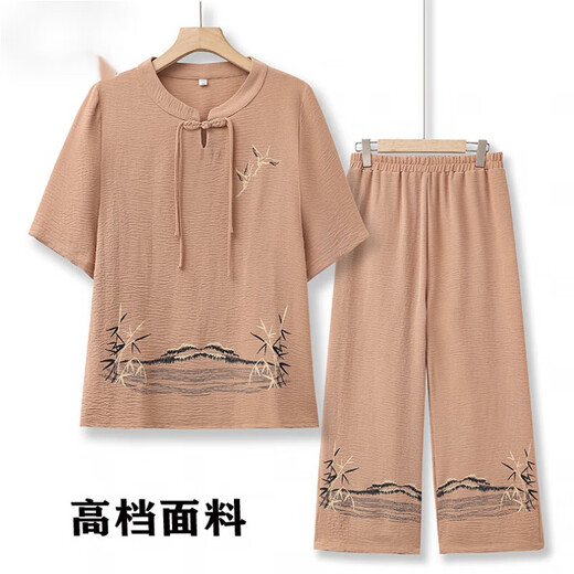 Yuannuo Mom Summer Cotton and Lines se establece a la moda y los pantalones de dos piezas de dos piezas de forma de edad y pantalones de verano de mediana edad.