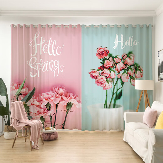 Ouoety rideaux personnalisés modernes fleurs nordiques américaines modernes fleurs de rose petite fille princesse chambre chambre salon baie fenêtre gauze b1049 width de tissu de tissu 1 mètre Prix / combien de mètres pour prendre une photo