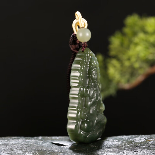 Guibao Hotan Jade Avalokitesvara Pendant Men's Jade Pendant Green and Yellow Mouth Namaste Bodhisattva Jade Pendant Jade Necklace Jade Pendant Gift