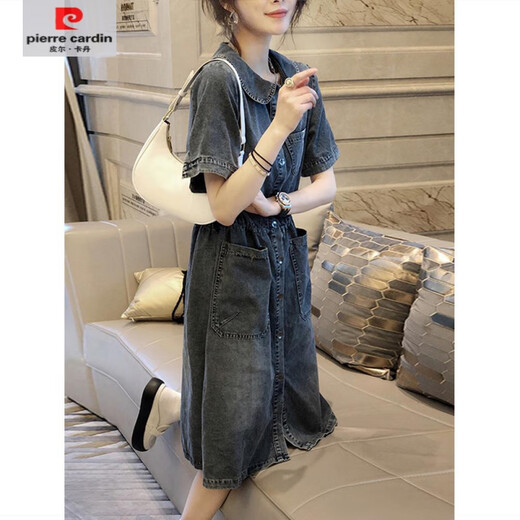 
Pierre cardin [1477 people praised] European station 2025 summer new loose large size denim dress for women mid-length S666 S 100Jin [Jin equals 0.5 kg]