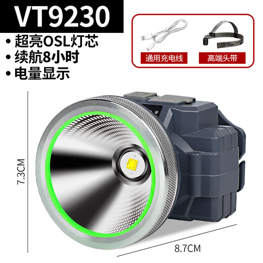 VKV户外头灯强光超亮小型充电长续航巡逻钓鱼夜钓登山汽修工作头戴灯 大号VT9230 续航12H 电显/快充