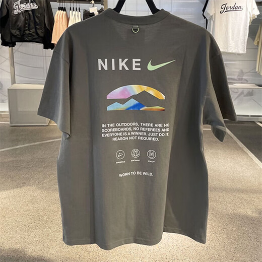 耐克（NIKE）短袖男装25年春夏新款跑步运动服针织透气时尚宽松圆领上衣T恤衫 HF6172-053灰色纯棉 2XL