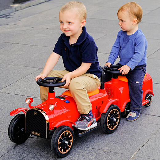 Mengbuluo children's small train can seat one person electric car four-wheel remote control car boy and girl double baby adult toy stroller remote control model red locomotive 12V dual drive + one carriage + music dual drive