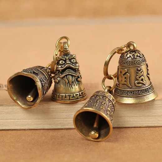 Palace bell pure brass bell accessories car key chain chain pendant antique hand-woven lanyard pendant ring Heart Sutra bell auspicious cloud rope style