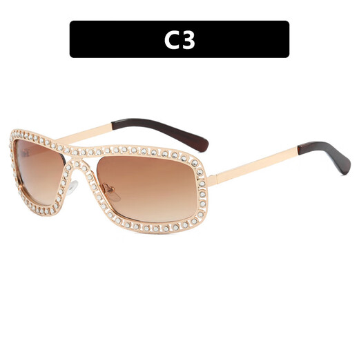 Ke Dun oval diamond plated sunglasses large frame personalized party sunglasses European and American fashion vacation trend women's sunglasses gold frame full gray as picture