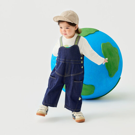 Mini Balabala boys and girls pants autumn new baby overalls cute and cute baby jeans denim dark blue 88301 100