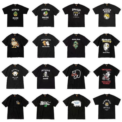 WVGAPJUP Human gemacht reines Baumwoll-Kurzärmel-Paar Cartoon Print Ouyang Nana gleiches rundes Nacken-T-Shirt 3882-Black-Waldbär Das Ereignis ist kurz vor dem Ende der Qualität ist besser als Gleichaltrige