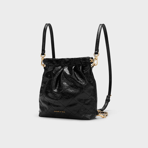 Charles/Keith Mini Diamond Wandering Bag Ein Schulter-Crossbody-Rucksack Frauenbeutel Geburtstagsgeschenk CK2-60782390 Schwarz S