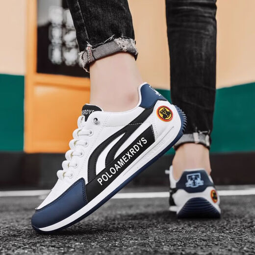 Zapatos de forrest gump zapatos para hombres transpirables pequeños zapatos blancos zapatos deportivos zapatos casuales zapatos de pedal de un pie a la altura de los zapatos de running resistente a la runda de desgaste AW66-blanca y azul 40