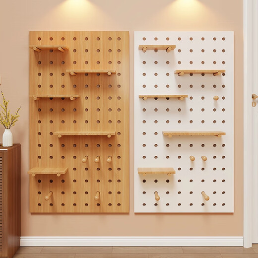 Julihui solid wood hole board hanging board storage rack kindergarten display rack custom wooden wall panel entrance wall bookshelf 60x80 base plate wood grain color