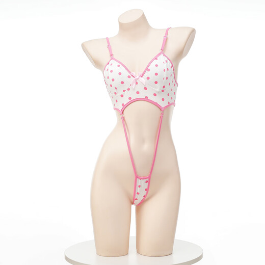 Einteiliger Tupfen gedruckter Hosenträger Pyjamas Sexy Mädchen Slim Bikini Hochquadratische Unterwäsche C1049 Weiß [Socken nicht enthalten] All Size