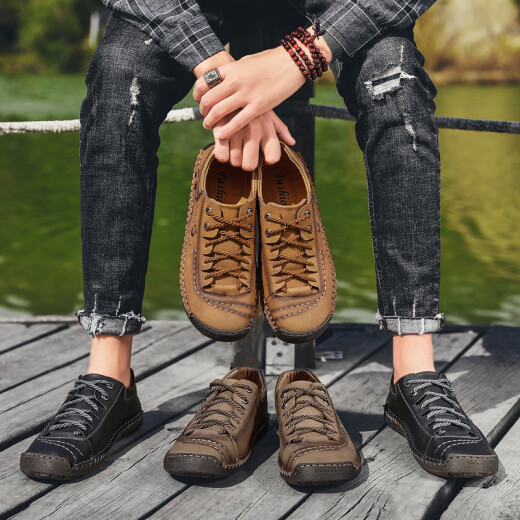 Zapatos de cuero para hombres Jeep Summer Avalte y casualidad de gran tamaño para hombres British Trendy Soft Sole 2025 Nuevos zapatos para hombres de Lace-Up 9926 Caki 46