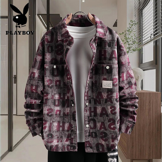 花花公子（PLAYBOY）牛仔外套男生春秋季新款青少年衬衫夹克初高中学生男装潮流士上衣 16823白色 2XL (130-145斤左右)