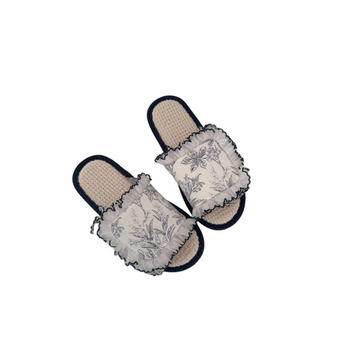 
Changxiang Huili breathable linen slippers Women's Chinese style ruffle edge spring and summer indoor non-slip floor sandals wearing four-season cotton and linen rubbing black 38-39 (one size smaller is suitable for feet of 37-3888