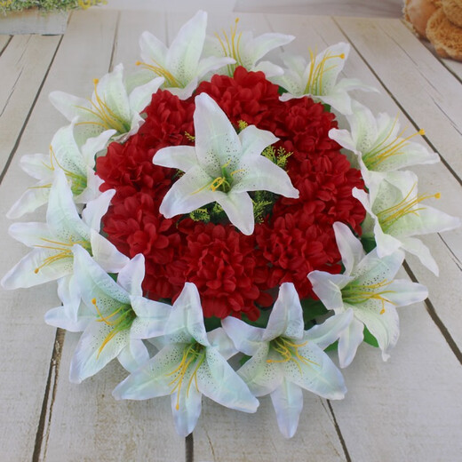 Manufacturer's simulated chrysanthemum 50cm wreath Qingming sacrifice tomb sweeping and grave placement plastic silk flowers in the cemetery white