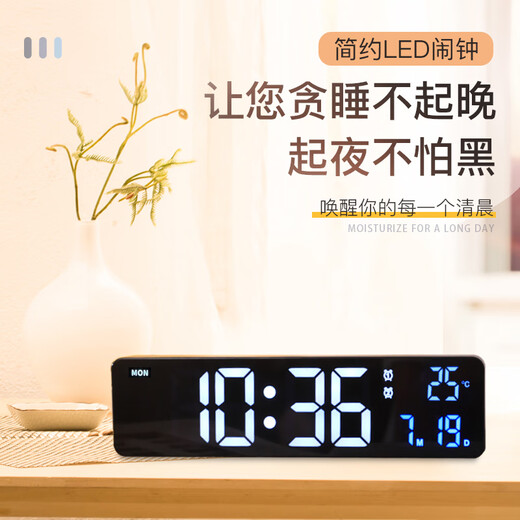 汉时（Hense）简约客厅台钟电视柜座钟LED电子钟表挂钟桌面时钟日期温度闹钟HA6625 黑色（插电使用）