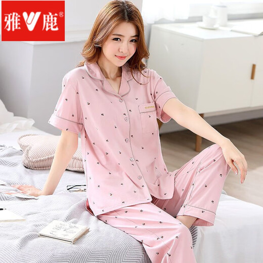 
Yalu cotton pajamas for women in summer short-sleeved trousers set thin half-sleeved large-size home clothing KZ9901 set* 2XL size [suitable for 140-160Jin [Jin equals 0.5 kg] wear]