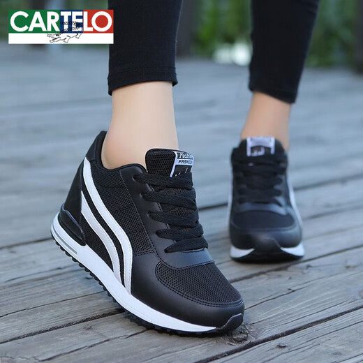 CARTELO spring and autumn invisible inner heightening 8CM sports shoes women's shoes heightening thick sole sneakers small taller casual travel shoes 1289 white 35