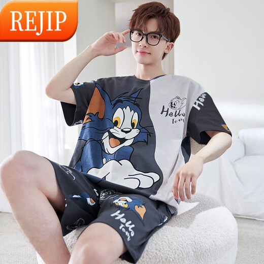 Les adolescents de dessins animés minces de pyjamas pour hommes à manches courts et à manches courtes peuvent porter un costume de vêtements pour la taille de plus de taille plus 6621 4xl 200-230jin [Jin est égal à 0,5 kg]