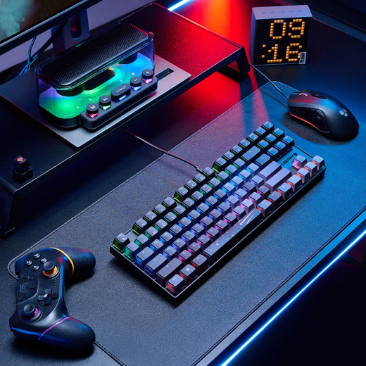 Cherry Cherry MX8.2 XAGA Obsidian Series Wireless Bluetooth Drei-Mode-E-Sport-Gaming Mechanische Tastatur RGB Light Effect Triple-Transparent PBT-Tastaturkap-kompatibel mit MAC-System Xaga-Meteor Tea Roll-Export Arms Waffenbox