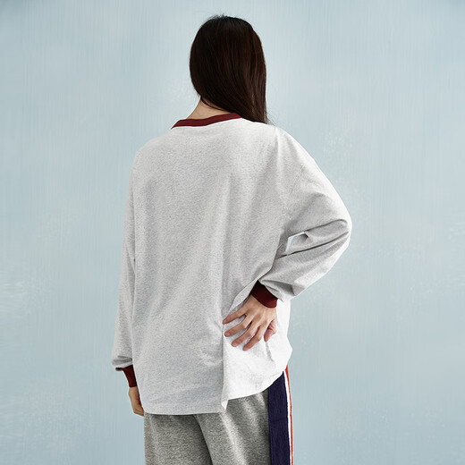 Champion long-sleeved T-shirt men's color-blocked Henry collar bottoming shirt pure cotton top women's twist gray L