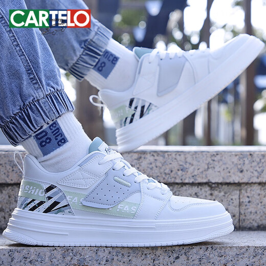 Cartelo 2025 Neue Schuhe für Männer Frühling atmungsaktuelle weiße Schuhe für Herren trendy und vielseitig weicher alleiniger Sport -Freizeitschuhe Trendy Schuhe 9910 Weiß und Schwarz 39