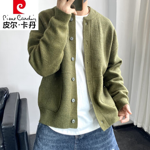 Pier Cardin autumn and winter new wool cardigan sweater for boys Korean fashion youth versatile casual solid color sweater jacket Black S domestic product