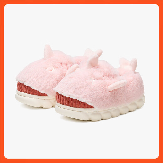 Carter rabbit children's slippers for boys and girls winter 2024 new indoor non-slip plus velvet warm baby plush slippers cotton slippers pink 19 cm inner length