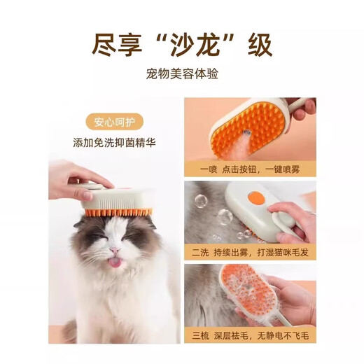 Kitten Diary Pet Spray Massage Comb Cat Comb Dog Steam Comb Cat Hair Comb Removes Floating Hair No Bathing Cat Supplies Long Handle Spray Comb Cream White-USB Rechargeable