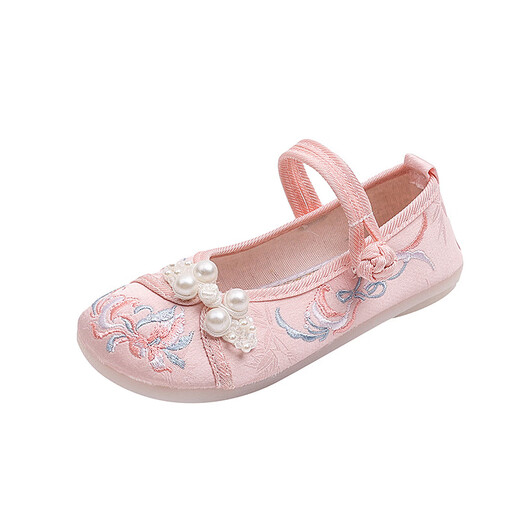 Shengxian girls Hanfu embroidered shoes children's ethnic style dance shoes old Beijing cloth shoes ancient costume princess baby China 728-6 exquisite beige 25 size inside length 15.2cm
