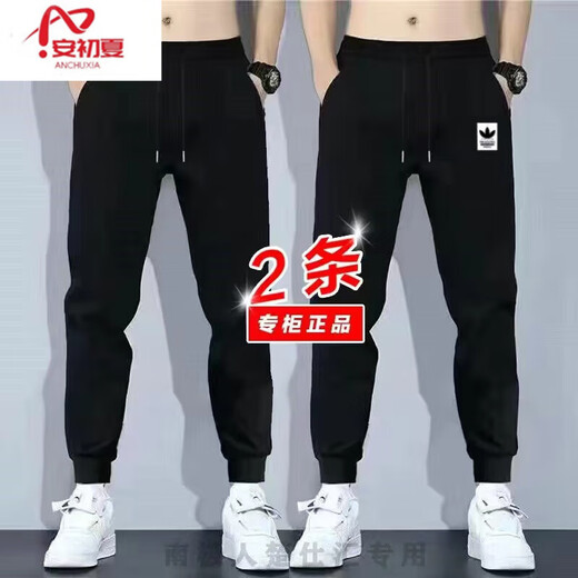安初夏裤子男春夏秋季宽松显瘦运动休闲裤男士韩版修身弹力束脚裤男长裤 红标+枫叶 XL 【120-140斤】