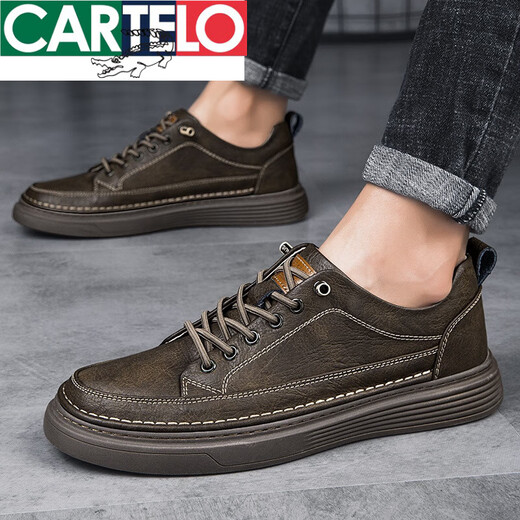 CARTELO crocodile leather sneakers large size summer new men's genuine leather casual leather shoes British business breathable thin non-slip anti-odor black--Four Seasons 36 leather shoe size