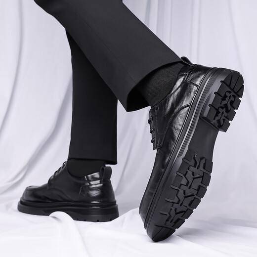 Zapatos de cuero portulese para hombres de negocios británicos para hombres zapatos casuales de negocios bajo zapatos de boda de la suela gruesa bajo 9929 Negro 39