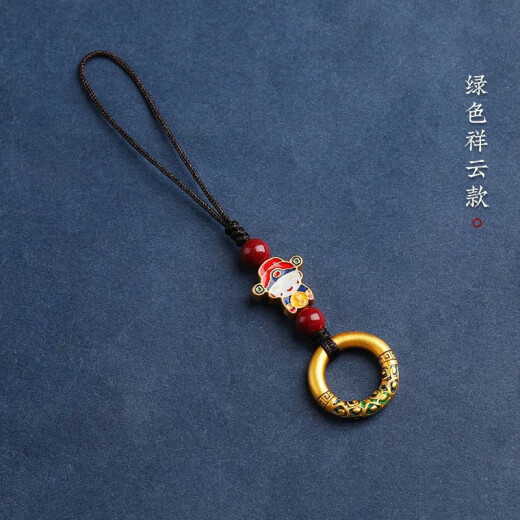 其势 手机挂绳挂件饰品 沙金小财神朱砂手机链 防丢配绳短款吊坠护身符 U盘钥匙扣多功能挂饰 红纹-财神