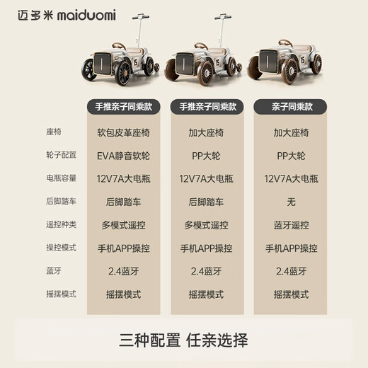 
Maidomi children's electric car can take a two-person four-wheel parent-child car remote control electric car for boys and girls toys children's car retro gray lithium battery + soft wheel early education remote control + parent-child