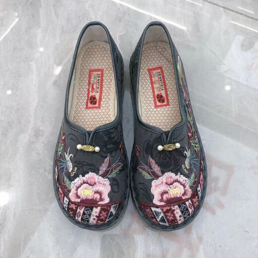 春季新款单鞋绣花鞋中国风老北京布鞋轻便妈妈鞋平底一脚蹬女鞋 X123红色 36