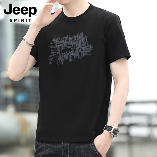 Jeep Spirit kurzärmeliges T-Shirt für Männer 2025 Sommer Lose vielseitig Sport Top New Round Neck Casual T-Shirt für Männer 3887 Black M.