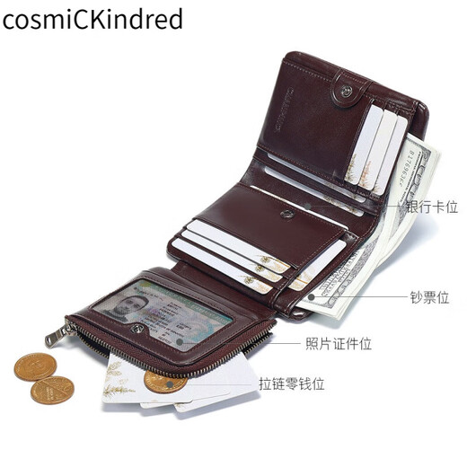 Cosmickindred 2025 Neue modische Brieftasche Herren vertikaler oberer Leder Reißveränder