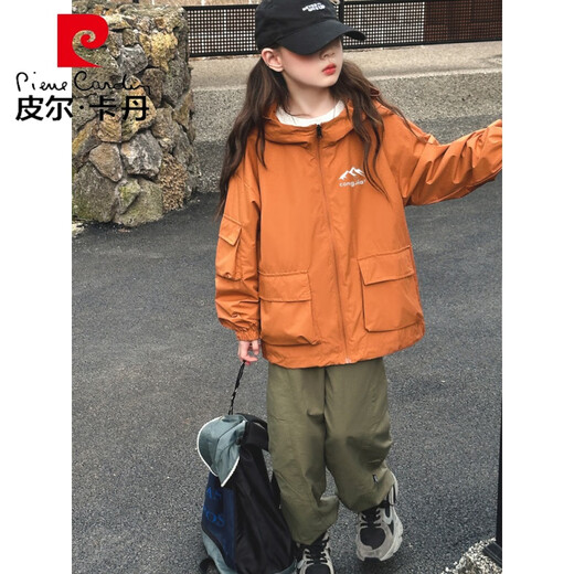 皮尔卡丹（pierre cardin）女童冲锋衣2025秋冬新款三合一户外露营防风外套女孩登山连帽夹克 夹棉黑冲锋衣826 160 cm