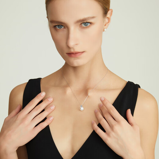 Ruan Shi 18k gold freshwater pearl pendant Sansheng III series pearl clavicle chain jewelry gift for girlfriend and wife, about 9-9.5mm