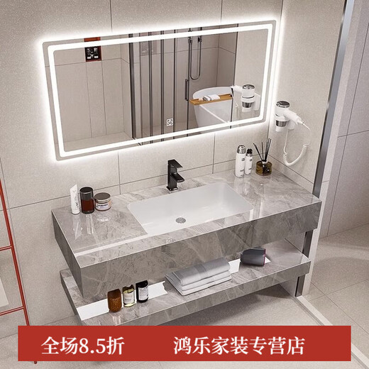 XMSJ岩板浴室柜双层岩板无缝洗手盆陶瓷一体双层浴室洗脸盆酒店风洗手 定制专用 SQWY90*50已售9856件