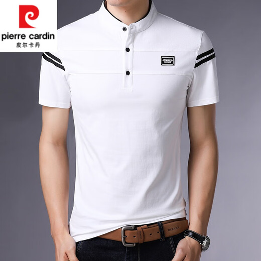 Pierre Cardin Camiseta de manga corta Collar de pie para hombres Camiseta de mediana edad de mediana edad de mediana edad de tamaño grande y camisa a media manga de verano Traje de papá 826/Black XL 180