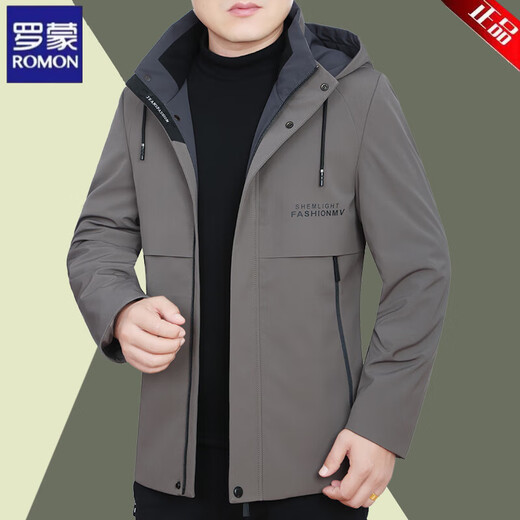 ROMON Business Casual Men's Jacket 2025 Spring and Autumn New Hooded Middle-aged Men's Dad Charge Top 98563 Coffee Color Single High-End Men's Clothing 2XL 185 Suitable for 155-175 Jin Jin is equal to 0.5 kg