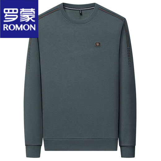 罗蒙（ROMON）圆领卫衣男2025春秋季新款长袖T恤中年男士宽松打底休闲简约上衣 6625哈青【高档舒适棉】 M 165100-120斤穿