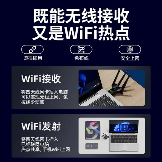 Yuhelian USB wireless network card desktop dedicated laptop wireless WIFI receiver Gigabit 5G dual-band driver-free high-speed network signal amplifier WIFI6-3000M four antennas/strong signal/e-sports recommendation