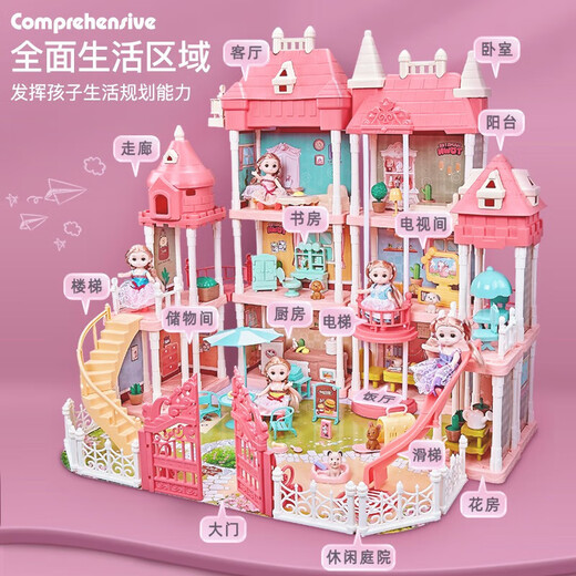 Yunya joue des jouets de maison pour animaux de compagnie et cadeaux d'anniversaire pour enfants nouveaux jouets de villa pour animaux de compagnie âgés de 3 à 6 ans. Super grandes bébés Villa-4 à trois étages + lumières LED